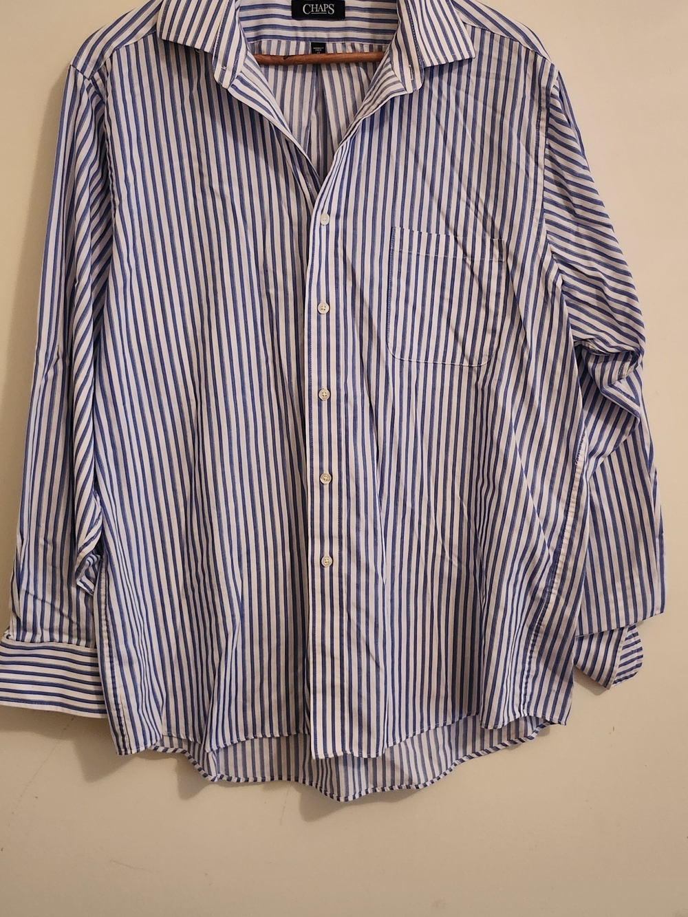 Chaps Blue and White Vertical Stripe Dress Shirt